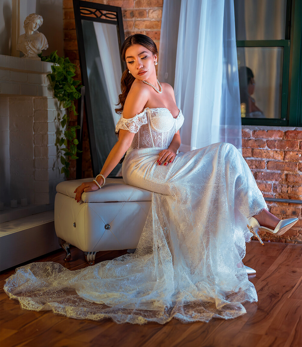Bridal portrait session in a Chicago loft studio